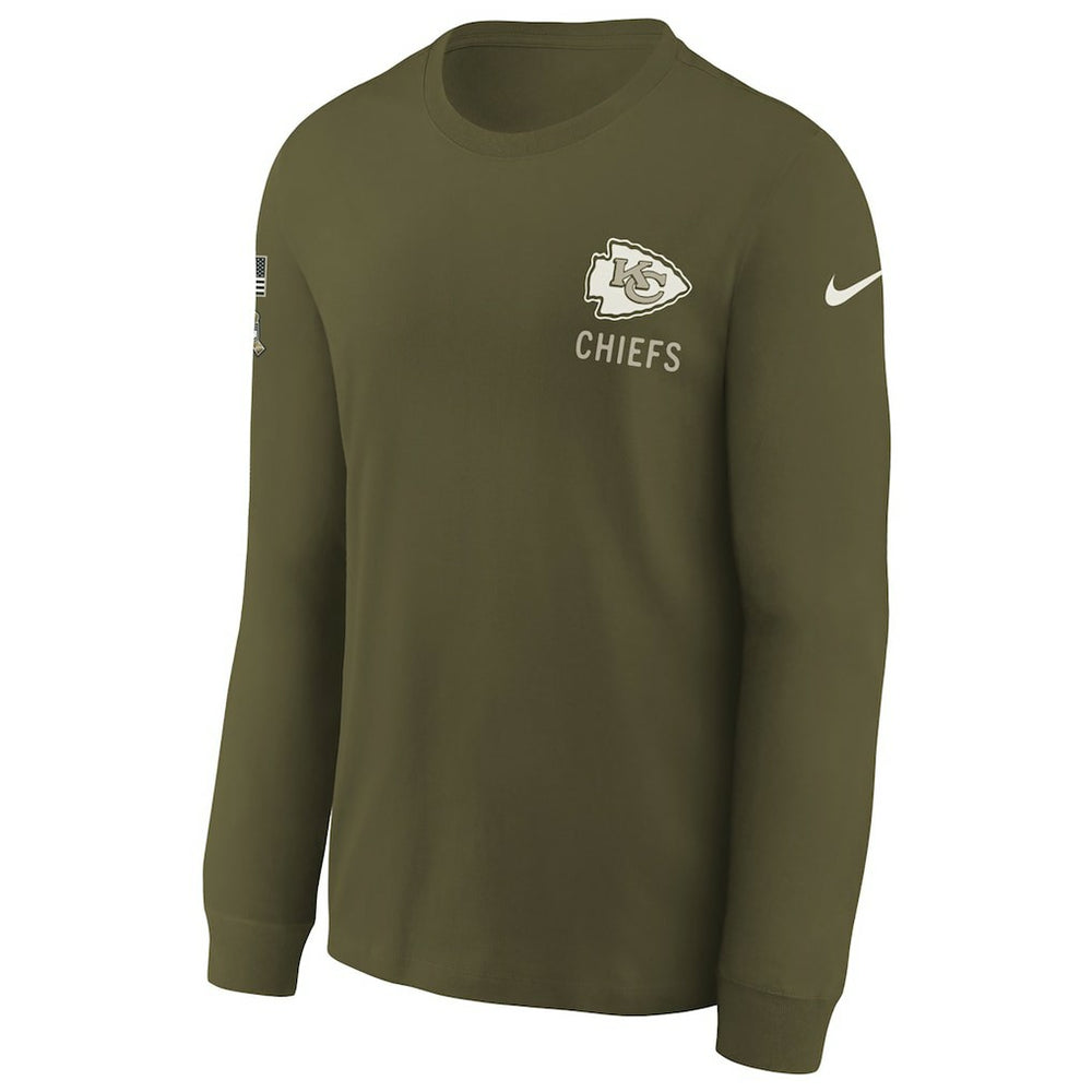 Kansas City Chiefs Youth 2025 Salute to Service Sideline Long Sleeve T-Shirt Olive