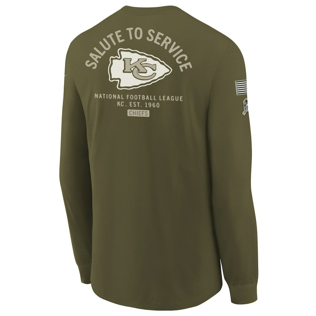 Kansas City Chiefs Youth 2025 Salute to Service Sideline Long Sleeve T-Shirt Olive
