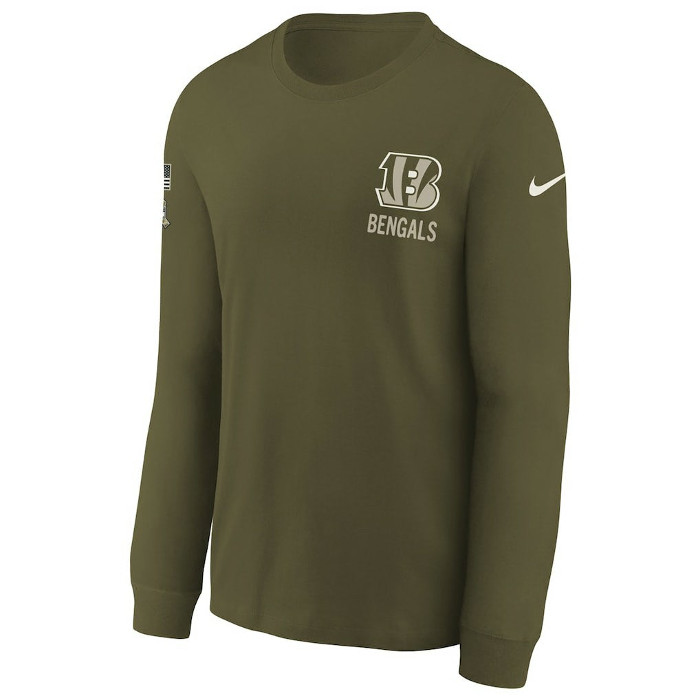 Cincinnati Bengals Youth 2025 Salute to Service Sideline Long Sleeve T-Shirt Olive