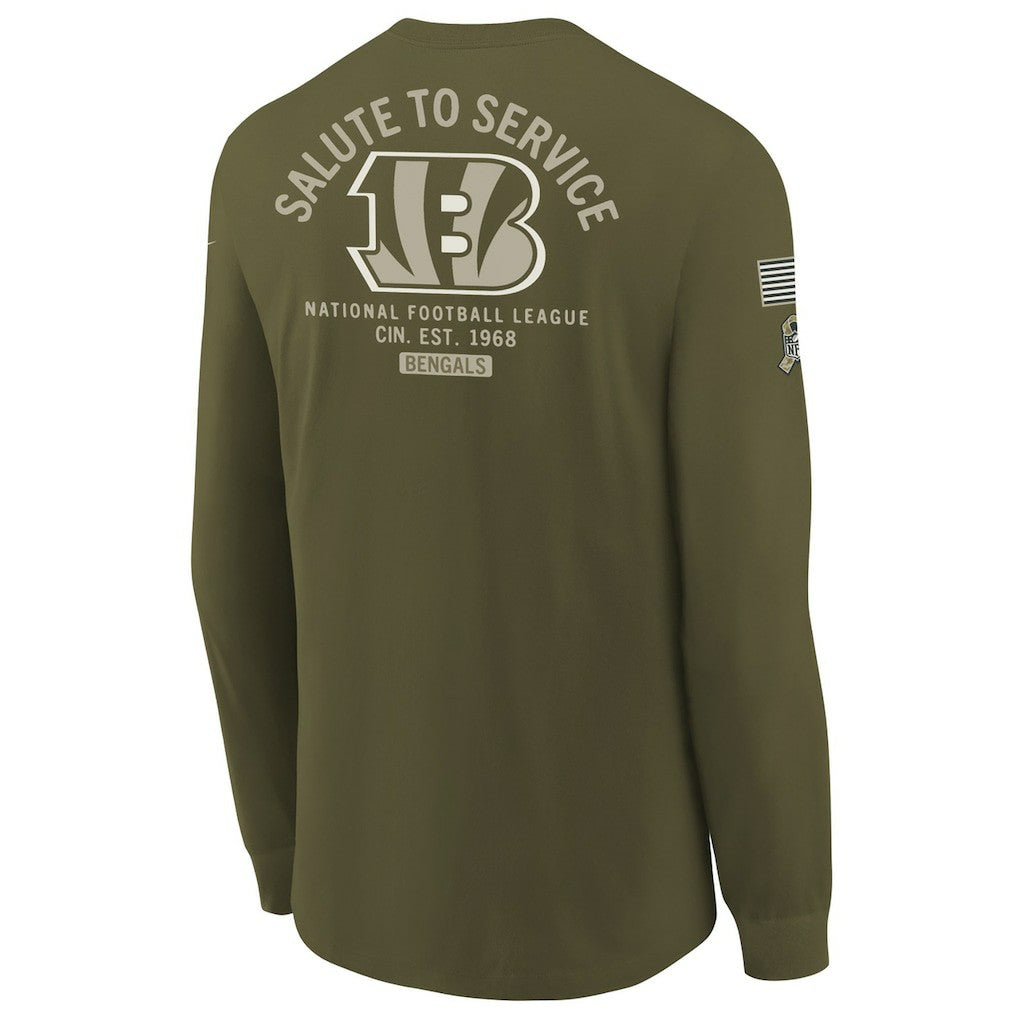 Cincinnati Bengals Youth 2025 Salute to Service Sideline Long Sleeve T-Shirt Olive