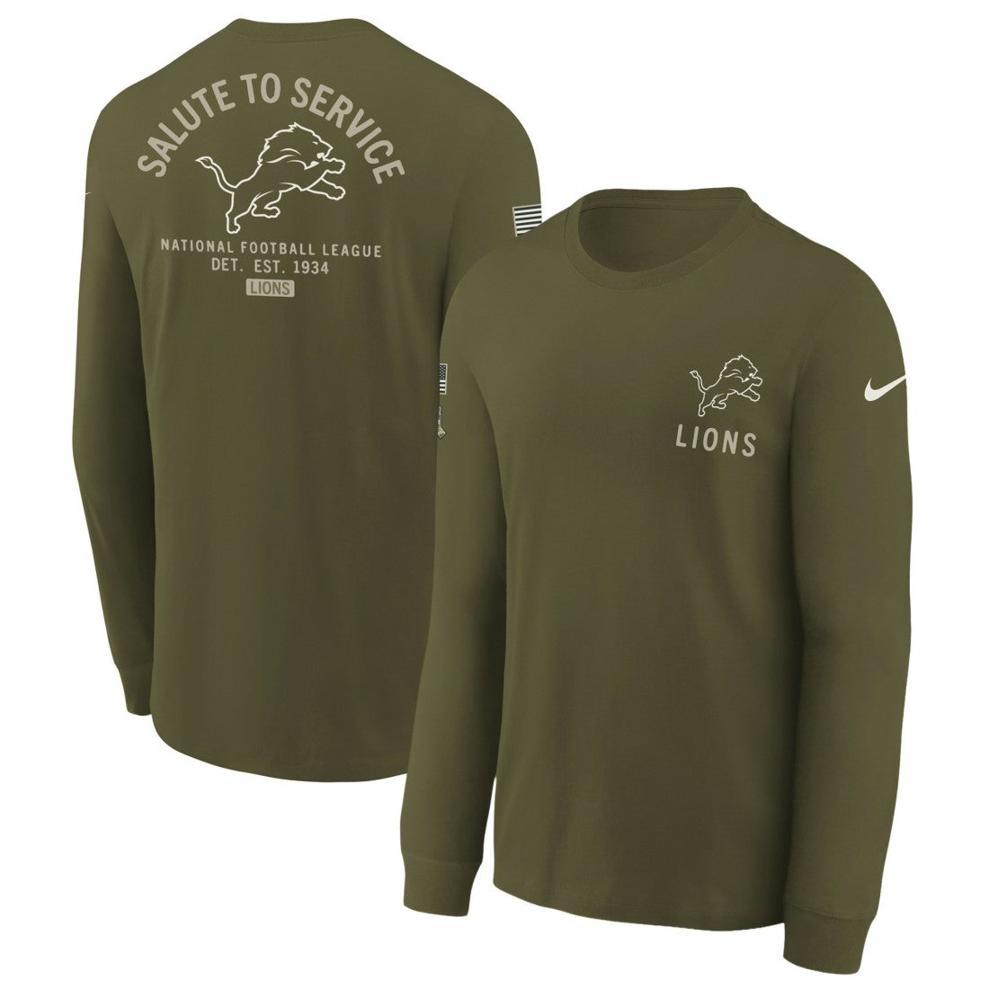 Detroit Lions Youth 2025 Salute to Service Sideline Long Sleeve T-Shirt Olive