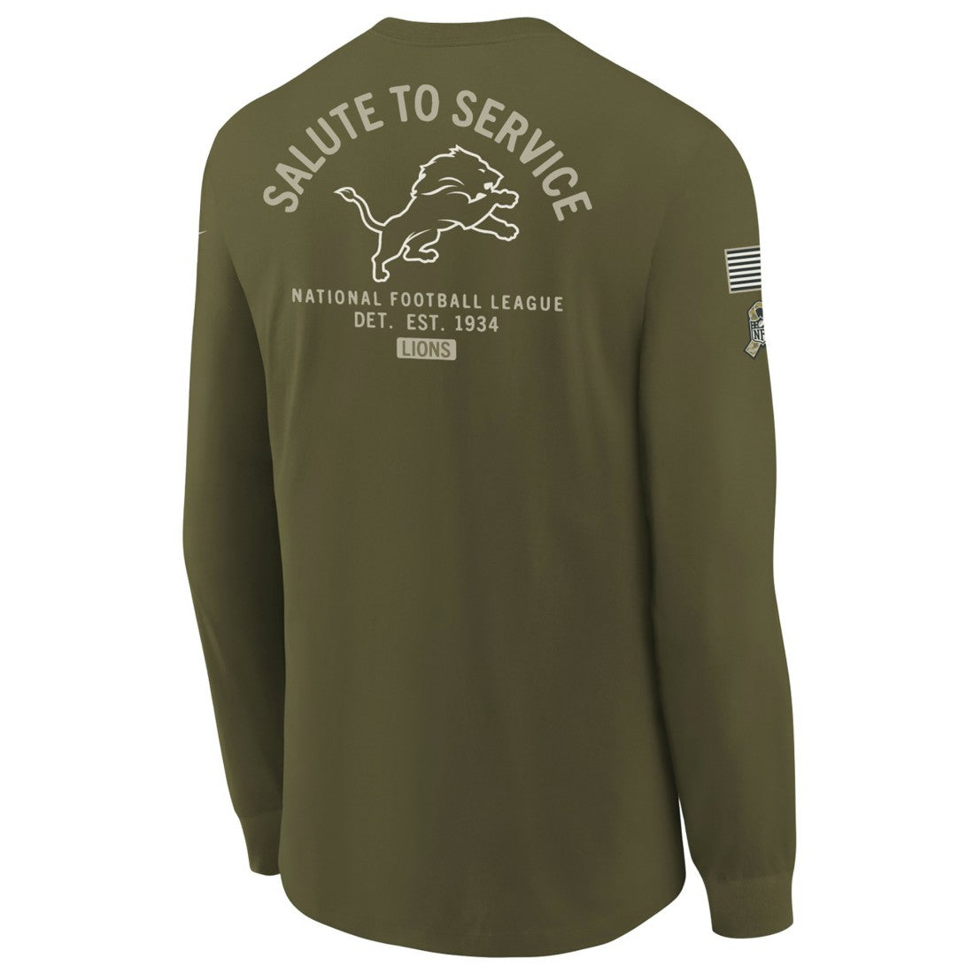 Detroit Lions Youth 2025 Salute to Service Sideline Long Sleeve T-Shirt Olive