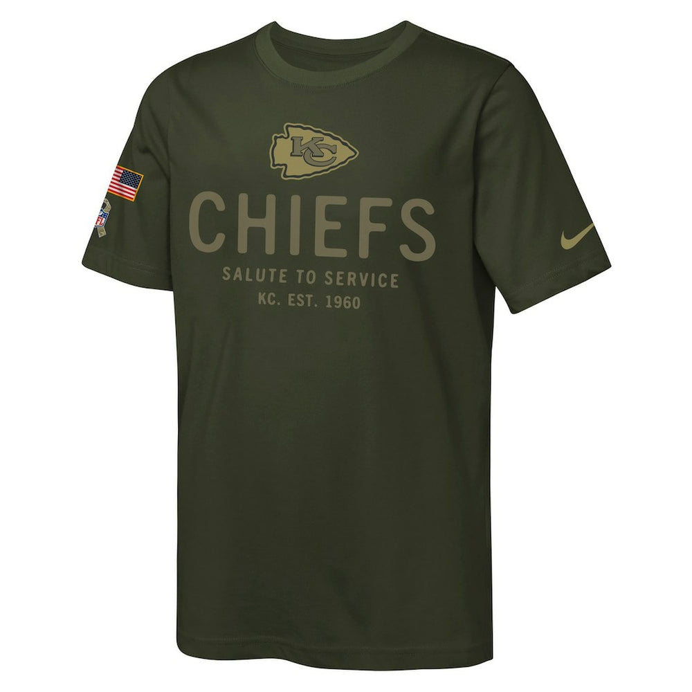 Kansas City Chiefs Youth 2025 Salute to Service Sideline Dri-FIT T-Shirt Olive