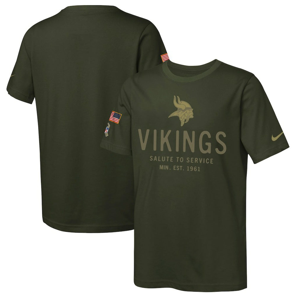 Minnesota Vikings Youth 2025 Salute to Service Sideline Dri-FIT T-Shirt Olive