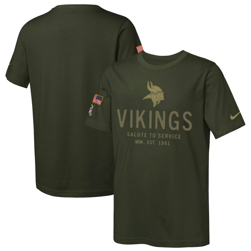 Minnesota Vikings Youth 2025 Salute to Service Sideline Dri-FIT T-Shirt Olive