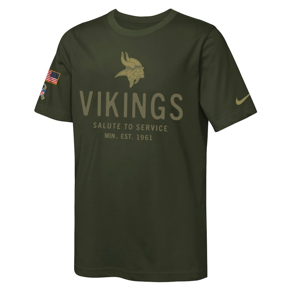 Minnesota Vikings Youth 2025 Salute to Service Sideline Dri-FIT T-Shirt Olive