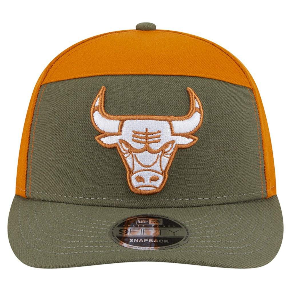 Chicago Bulls Two-Tone Color Pack Split Panel 9FIFTY Adjustable Hat Olive/Burnt Orange