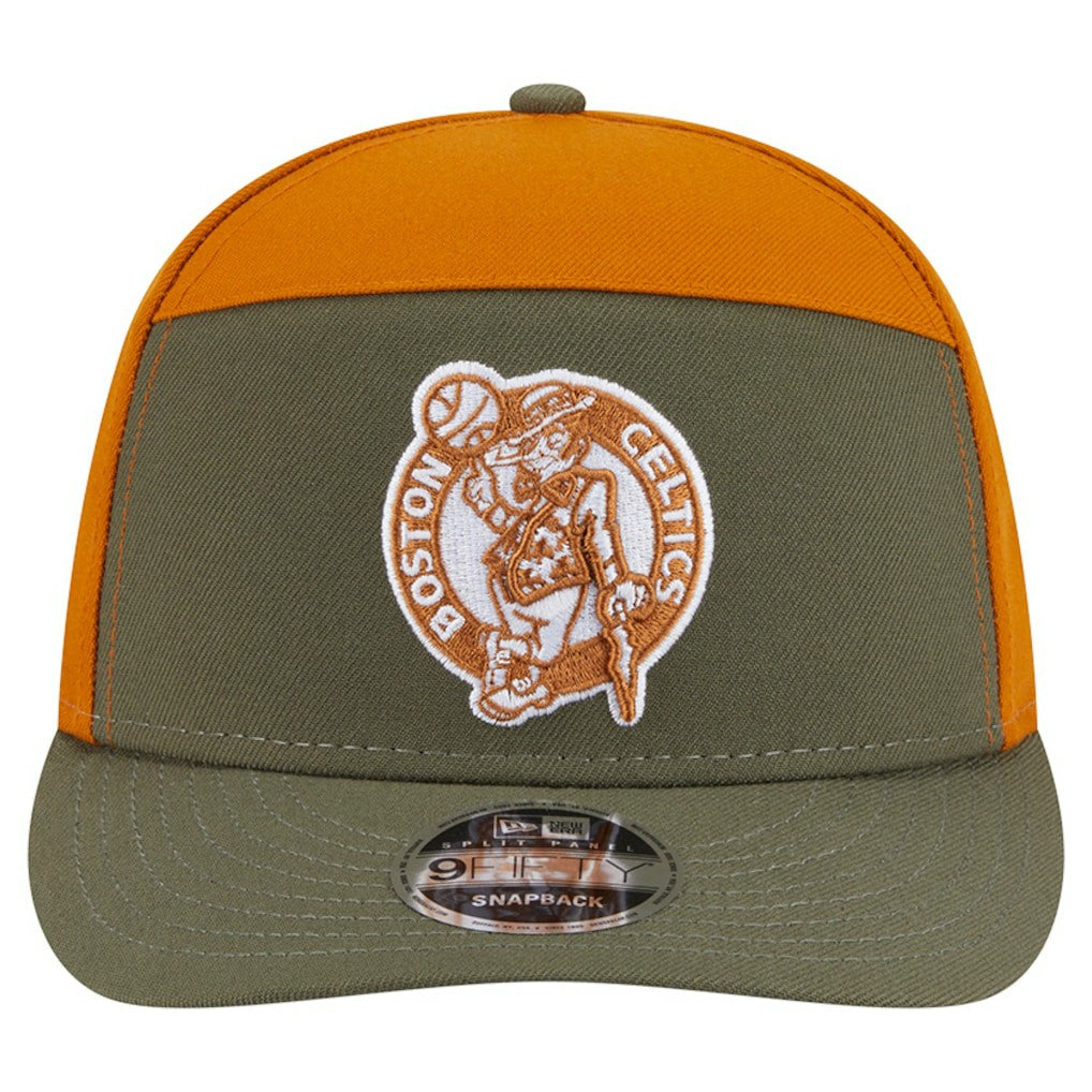 Boston Celtics Two-Tone Color Pack Split Panel 9FIFTY Adjustable Hat Olive/Burnt Orange