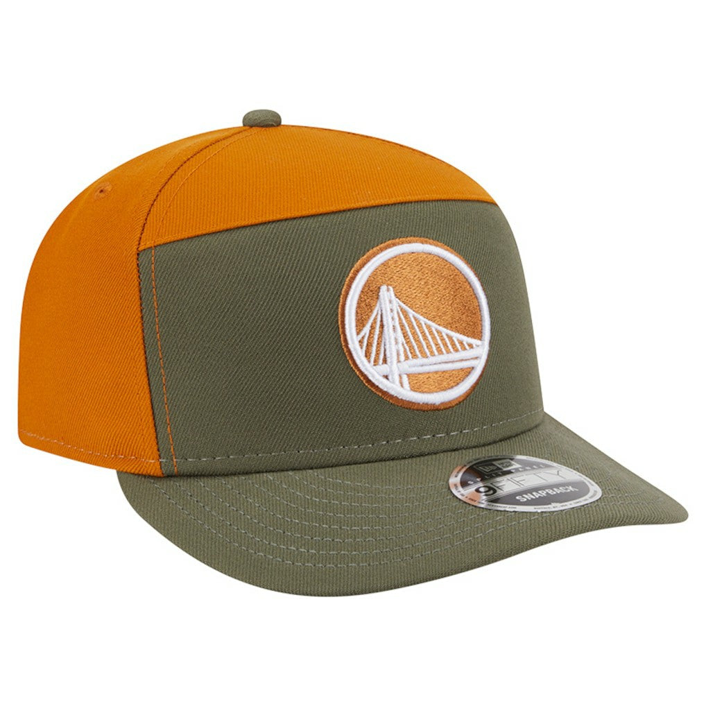 Golden State Warriors Two-Tone Color Pack Split Panel 9FIFTY Adjustable Hat Olive/Burnt Orange