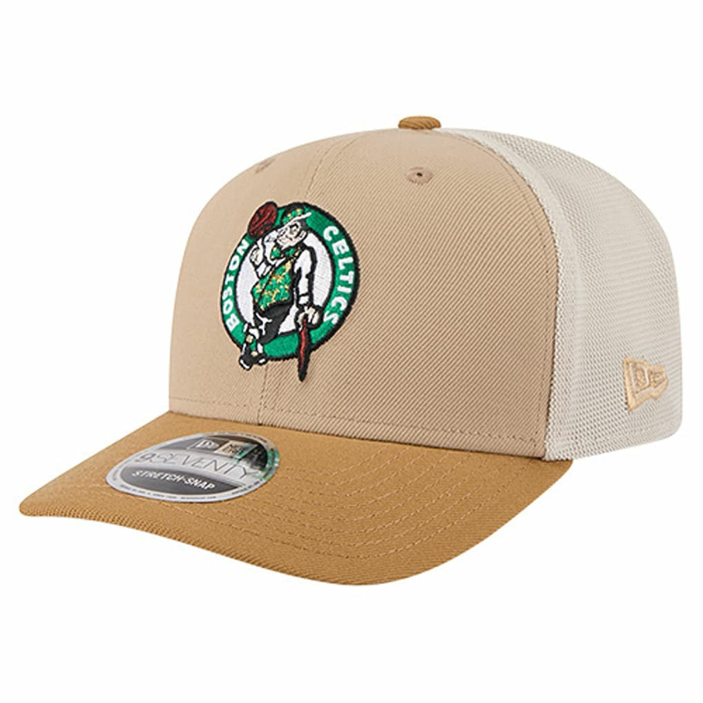 Boston Celtics Two-Tone 9SEVENTY Adjustable Trucker Hat Tan/Light Brown
