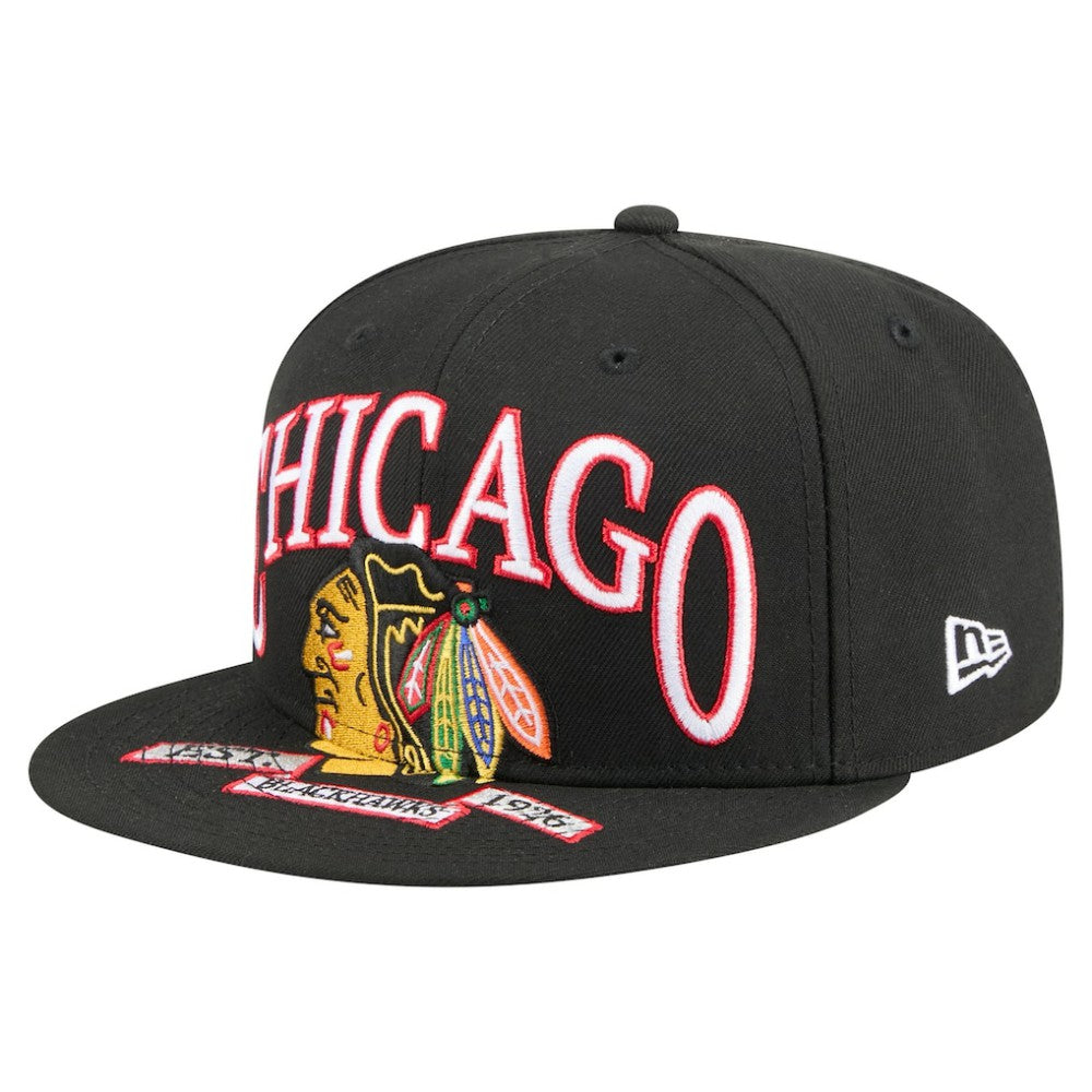 NHL Chicago Blackhawks New Era Oversized Vintage Arch 59Fifty Fitted Hat - Black