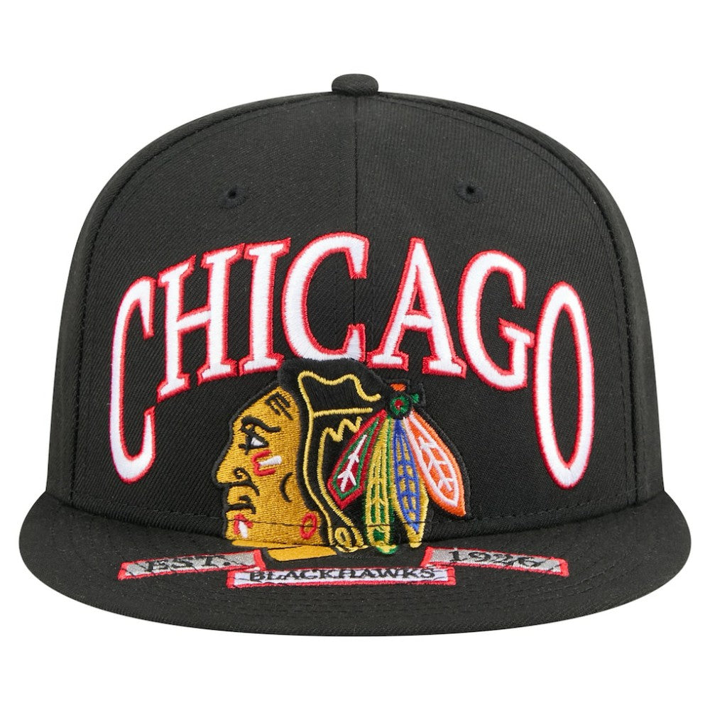 NHL Chicago Blackhawks New Era Oversized Vintage Arch 59Fifty Fitted Hat - Black