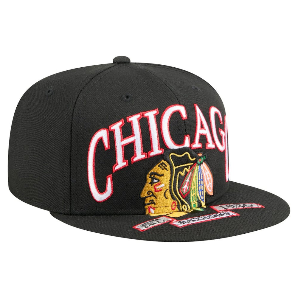 NHL Chicago Blackhawks New Era Oversized Vintage Arch 59Fifty Fitted Hat - Black