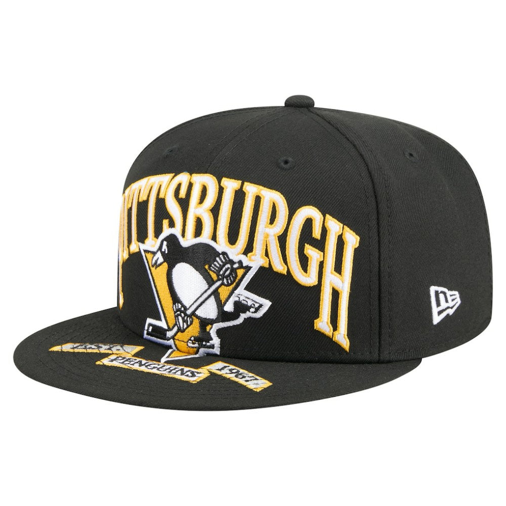 NHL Pittsburgh Penguins New Era Oversized Vintage Arch 59Fifty Fitted Hat - Black