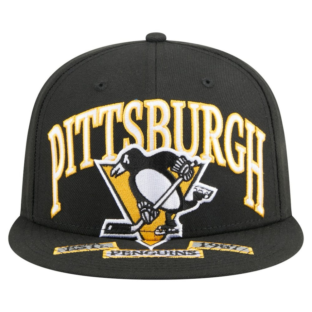 NHL Pittsburgh Penguins New Era Oversized Vintage Arch 59Fifty Fitted Hat - Black