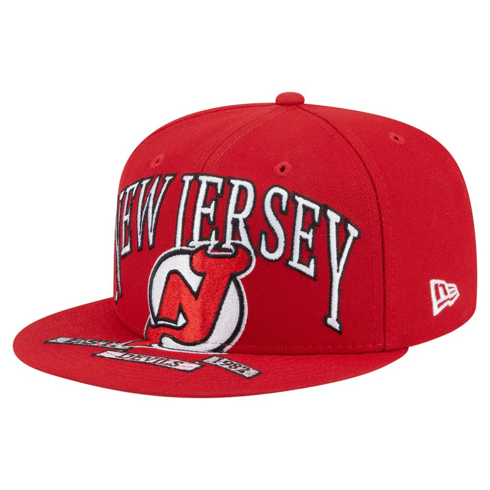 NHL New Jersey Devils New Era Oversized Vintage Arch 59Fifty Fitted Hat - Red
