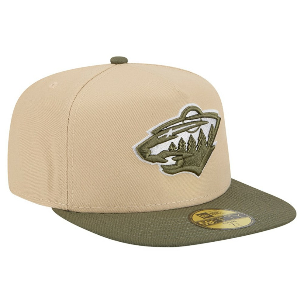 NHL Minnesota Wild New Era Color Pack Two-Tone 59FIFTY A-Frame Fitted Hat - Tan/Olive