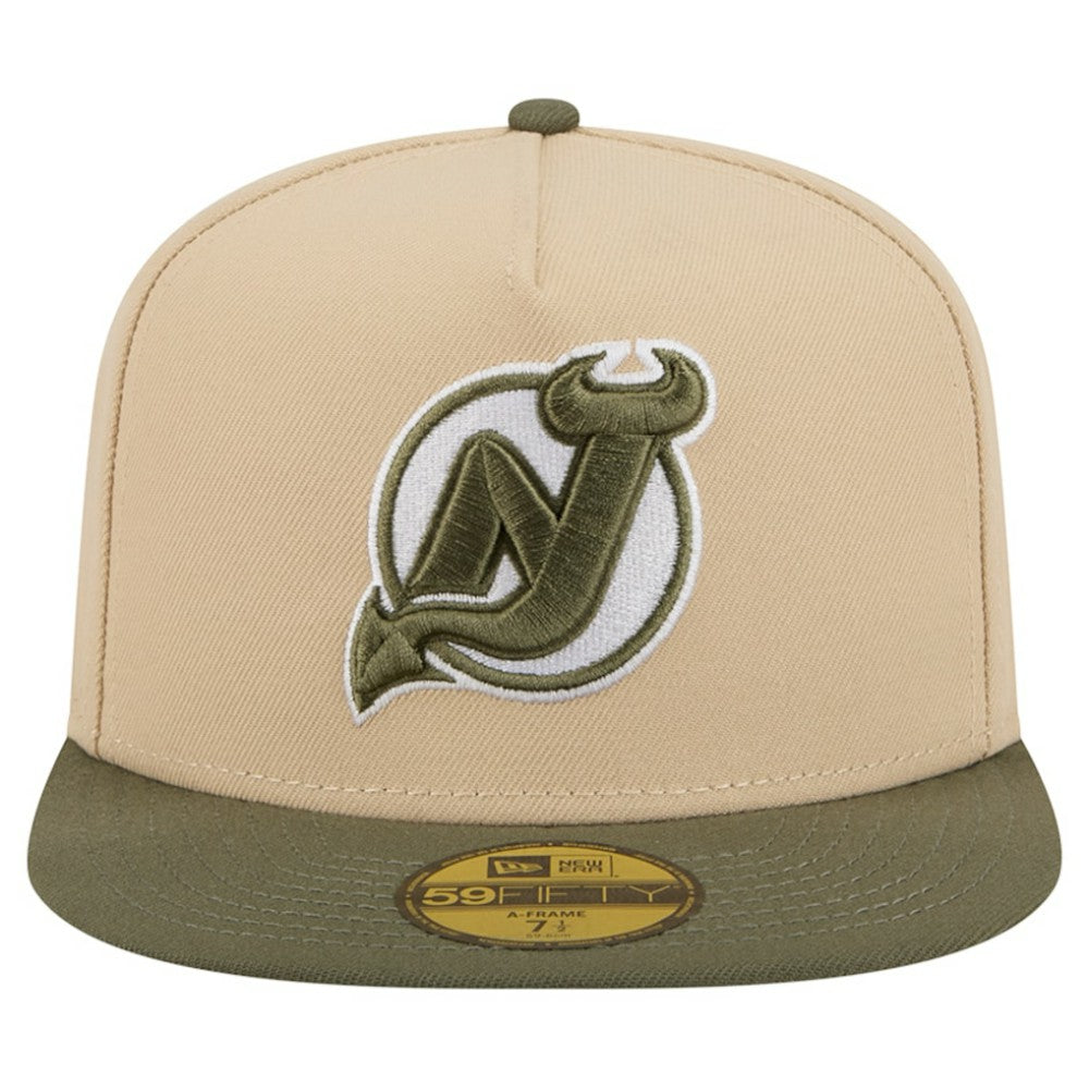 NHL New Jersey Devils New Era Color Pack Two-Tone 59FIFTY A-Frame Fitted Hat - Tan/Olive