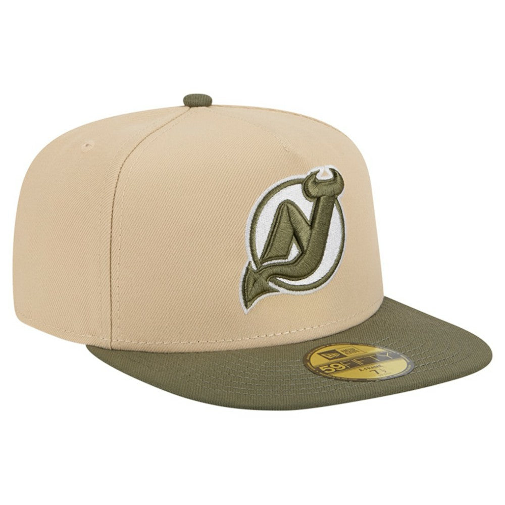 NHL New Jersey Devils New Era Color Pack Two-Tone 59FIFTY A-Frame Fitted Hat - Tan/Olive