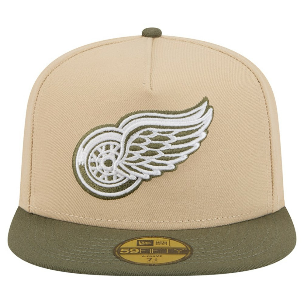 NHL Detroit Red Wings New Era Color Pack Two-Tone 59FIFTY A-Frame Fitted Hat - Tan/Olive