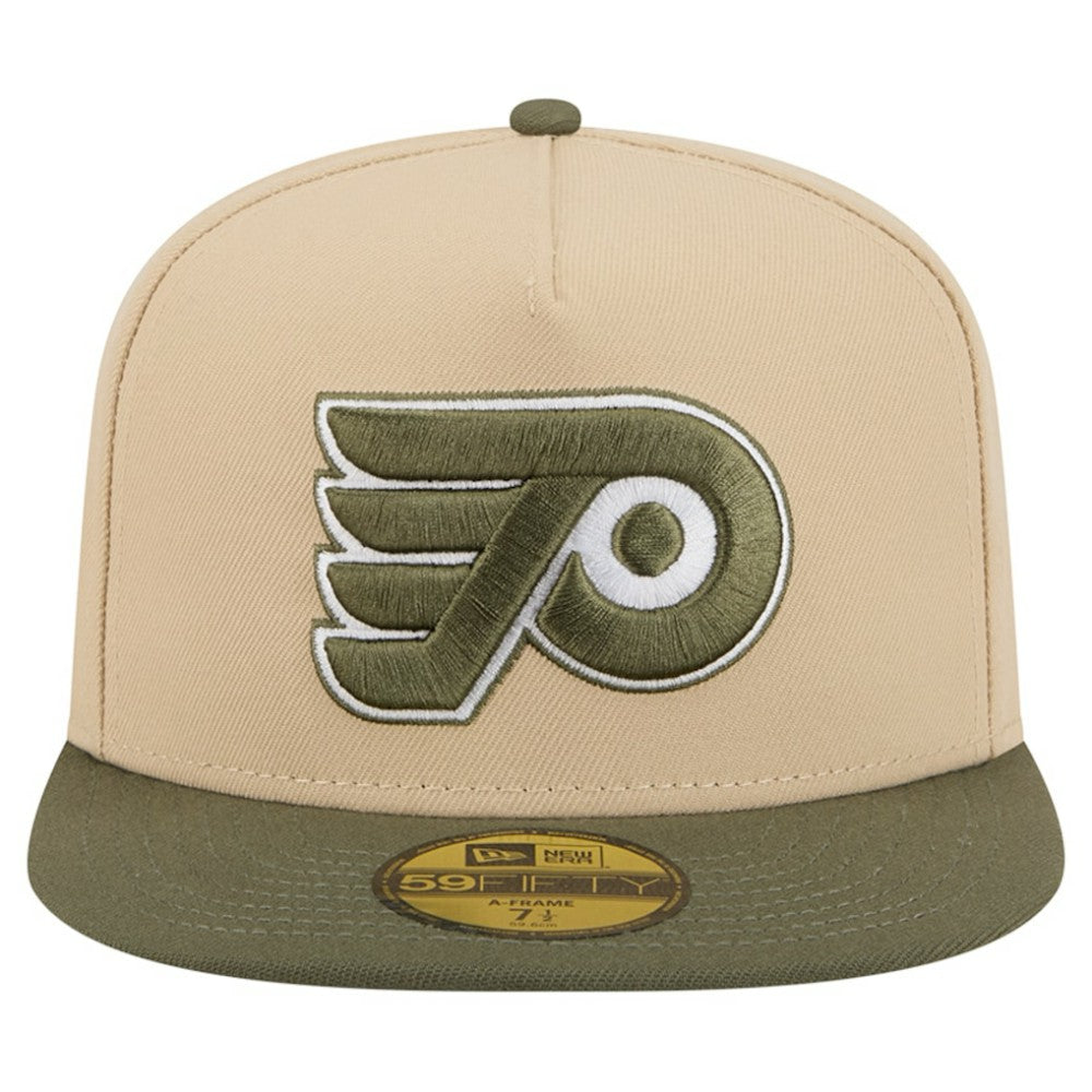 NHL Philadelphia Flyers New Era Color Pack Two-Tone 59FIFTY A-Frame Fitted Hat - Tan/Olive