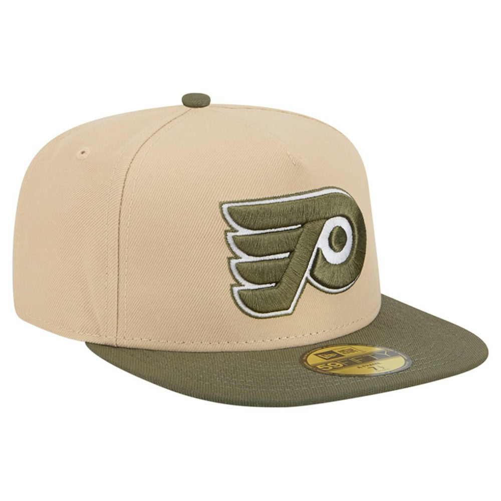 NHL Philadelphia Flyers New Era Color Pack Two-Tone 59FIFTY A-Frame Fitted Hat - Tan/Olive