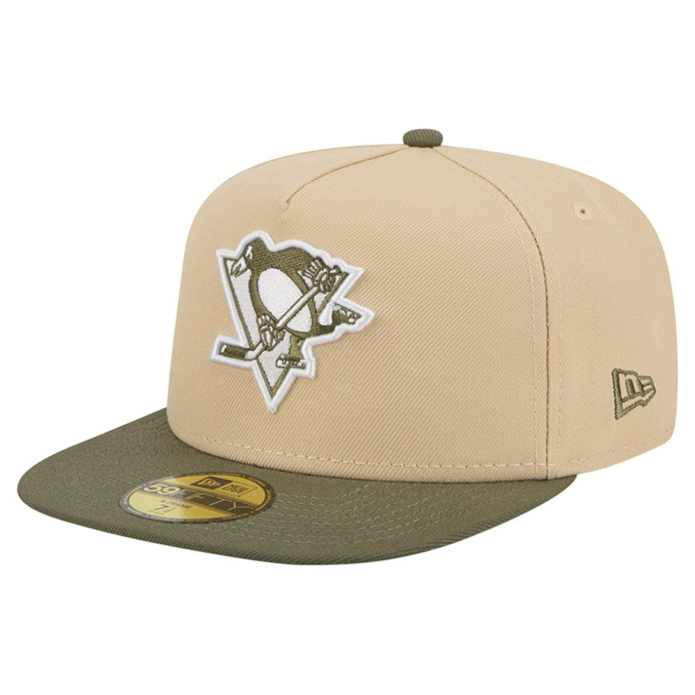 NHL Pittsburgh Penguins New Era Color Pack Two-Tone 59FIFTY A-Frame Fitted Hat - Tan/Olive