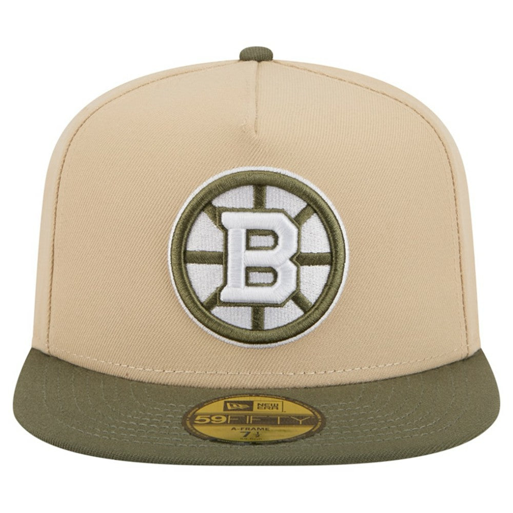 NHL Boston Bruins New Era Color Pack Two-Tone 59FIFTY A-Frame Fitted Hat - Tan/Olive