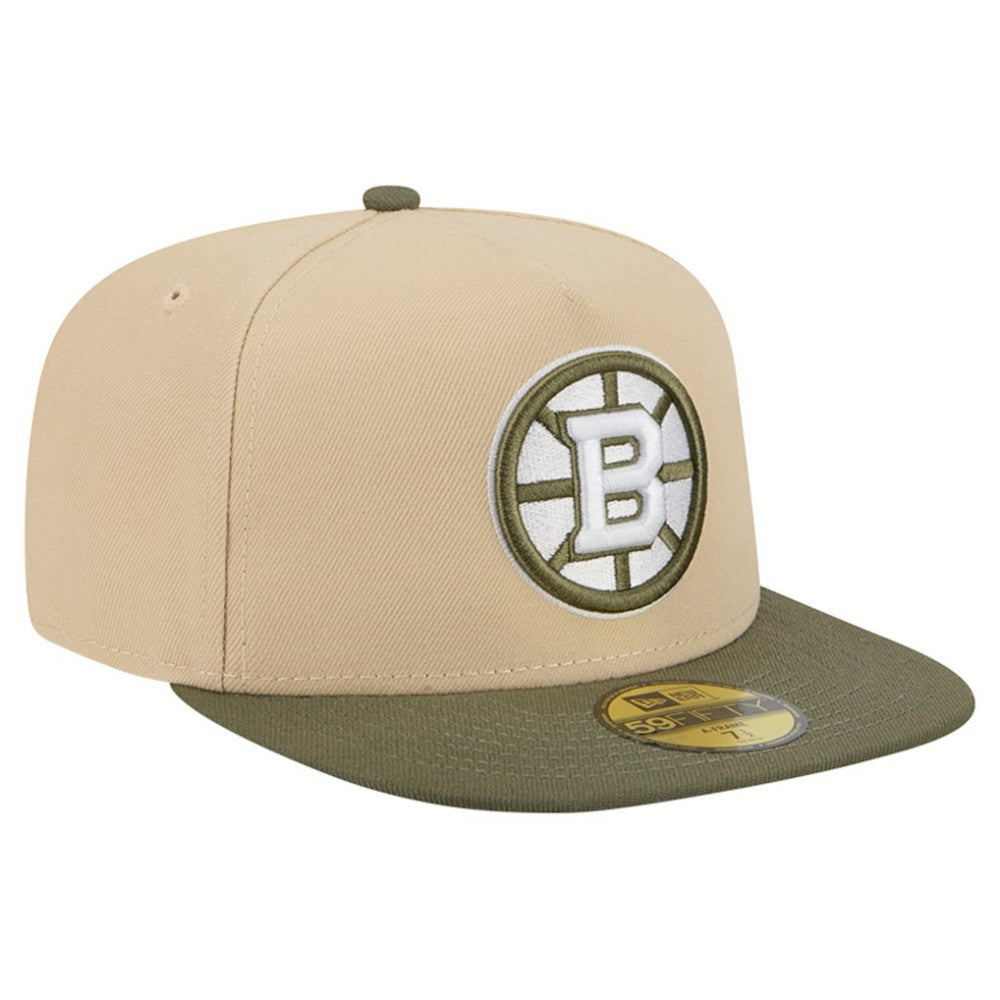 NHL Boston Bruins New Era Color Pack Two-Tone 59FIFTY A-Frame Fitted Hat - Tan/Olive