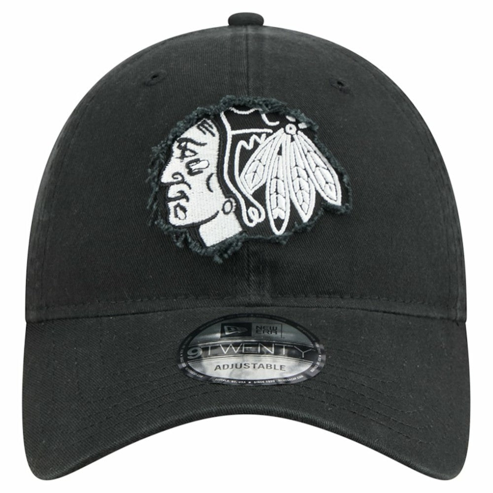 NHL Chicago Blackhawks New Era Stamp Fabric Applique 9TWENTY Adjustable Hat - Black