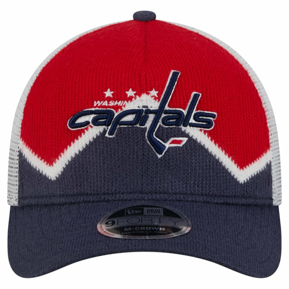 NHL Washington Capitals New Era Hockey Sock 9FORTY A-Frame M-Crown Adjustable Trucker Hat - Navy/Red