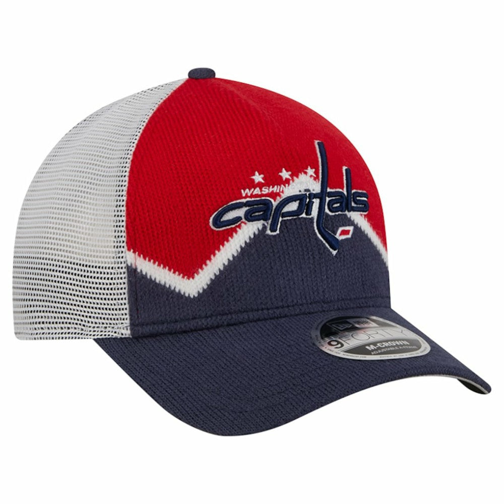 NHL Washington Capitals New Era Hockey Sock 9FORTY A-Frame M-Crown Adjustable Trucker Hat - Navy/Red
