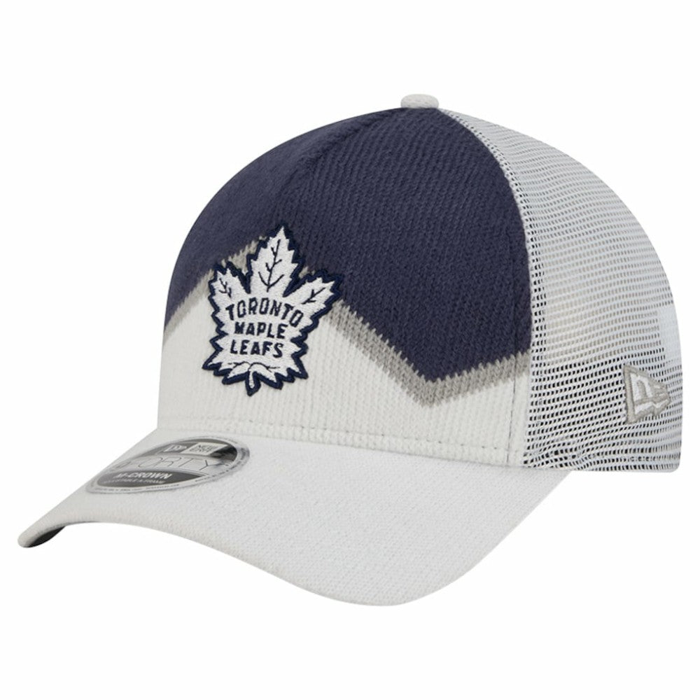 NHL Toronto Maple Leafs New Era Hockey Sock 9FORTY A-Frame M-Crown Adjustable Trucker Hat - White/Blue