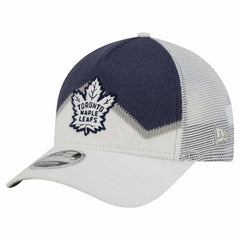 NHL Toronto Maple Leafs New Era Hockey Sock 9FORTY A-Frame M-Crown Adjustable Trucker Hat - White/Blue