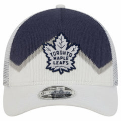 NHL Toronto Maple Leafs New Era Hockey Sock 9FORTY A-Frame M-Crown Adjustable Trucker Hat - White/Blue