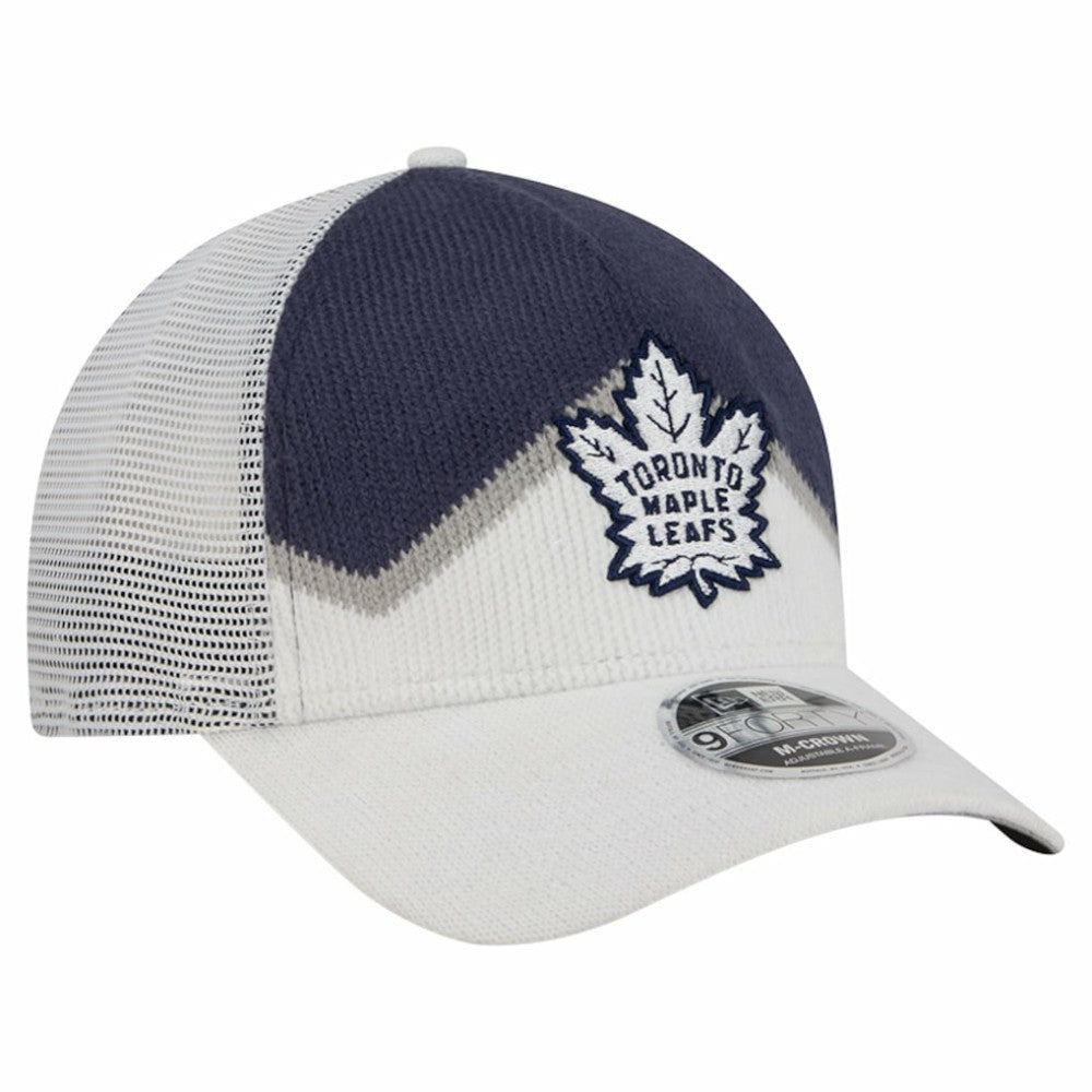 NHL Toronto Maple Leafs New Era Hockey Sock 9FORTY A-Frame M-Crown Adjustable Trucker Hat - White/Blue