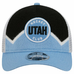 NHL Utah Mammoth New Era Hockey Sock 9FORTY A-Frame M-Crown Adjustable Trucker Hat - Light Blue/Black