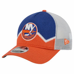 NHL New York Islanders New Era Hockey Sock 9FORTY A-Frame M-Crown Adjustable Trucker Hat - Orange/Royal