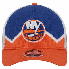 NHL New York Islanders New Era Hockey Sock 9FORTY A-Frame M-Crown Adjustable Trucker Hat - Orange/Royal