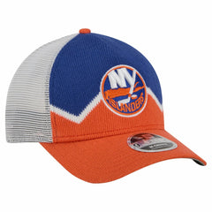 NHL New York Islanders New Era Hockey Sock 9FORTY A-Frame M-Crown Adjustable Trucker Hat - Orange/Royal