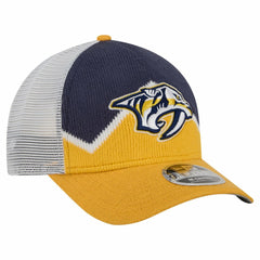 NHL Nashville Predators New Era Hockey Sock 9FORTY A-Frame M-Crown Adjustable Trucker Hat - Gold/Navy