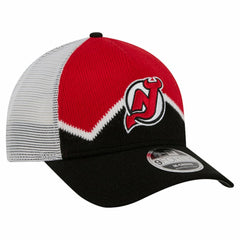 NHL New Jersey Devils New Era Hockey Sock 9FORTY A-Frame M-Crown Adjustable Trucker Hat - Black/Red