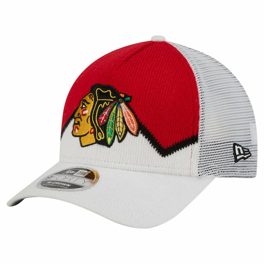 NHL Chicago Blackhawks New Era Hockey Sock 9FORTY A-Frame M-Crown Adjustable Trucker Hat - White/Red