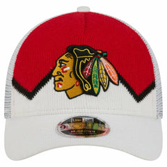 NHL Chicago Blackhawks New Era Hockey Sock 9FORTY A-Frame M-Crown Adjustable Trucker Hat - White/Red