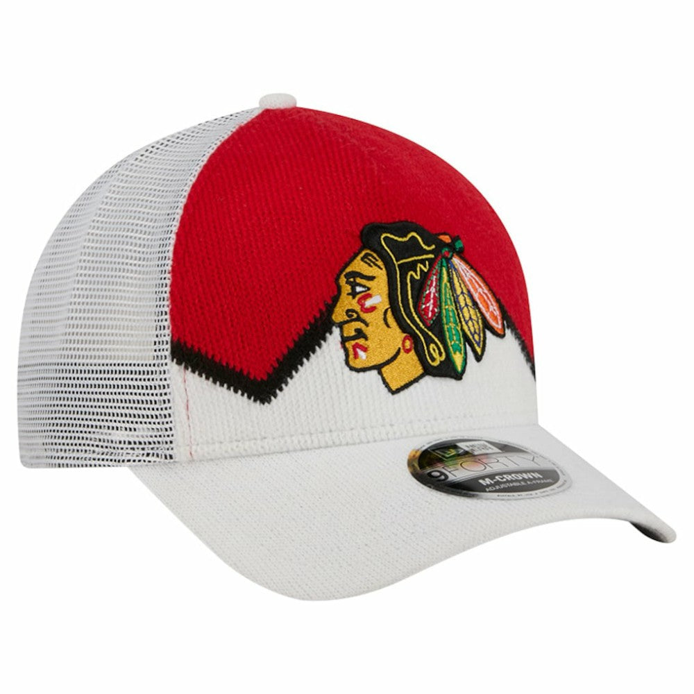 NHL Chicago Blackhawks New Era Hockey Sock 9FORTY A-Frame M-Crown Adjustable Trucker Hat - White/Red