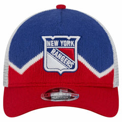 NHL New York Rangers New Era Hockey Sock 9FORTY A-Frame M-Crown Adjustable Trucker Hat - Red/Blue