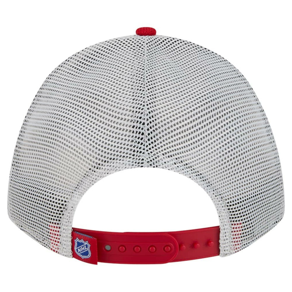 NHL New York Rangers New Era Hockey Sock 9FORTY A-Frame M-Crown Adjustable Trucker Hat - Red/Blue