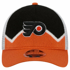 NHL Philadelphia Flyers New Era Hockey Sock 9FORTY A-Frame M-Crown Adjustable Trucker Hat - Orange/Black
