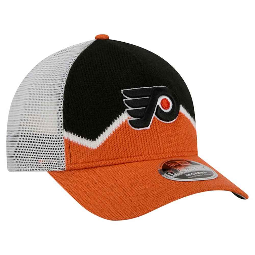NHL Philadelphia Flyers New Era Hockey Sock 9FORTY A-Frame M-Crown Adjustable Trucker Hat - Orange/Black