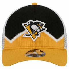 NHL Pittsburgh Penguins New Era Hockey Sock 9FORTY A-Frame M-Crown Adjustable Trucker Hat - Gold/Black